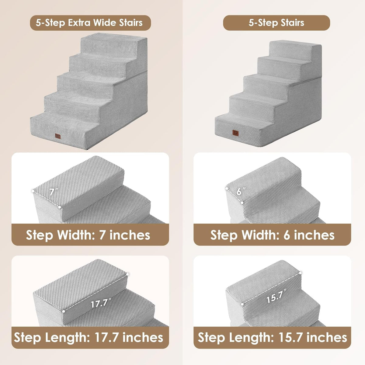 EHEYCIGA Dog Stairs for High Bed 25" H, 5-Step Extra Wide Dog Steps for Bed, Pet Steps for Small
