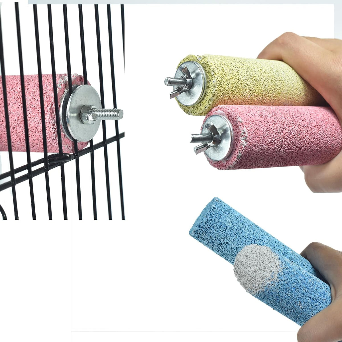 2 Pack Bird Perch Cage Stands Parrot Small Animals Beak Grinding Stone Foot Claws Trimmer Stick