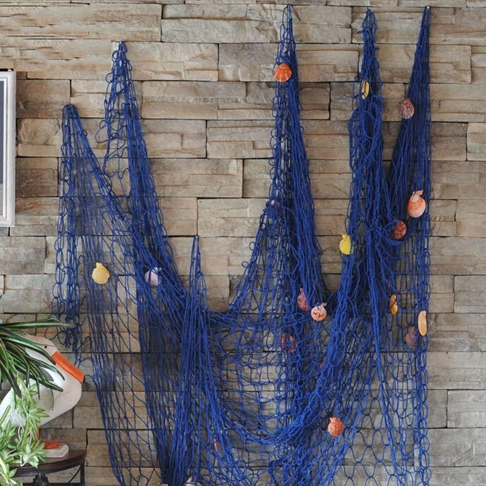 Rosoz Nature Fish Net Wall Decoration with Shells, Ocean Themed Wall Hangings Fishing Net Party