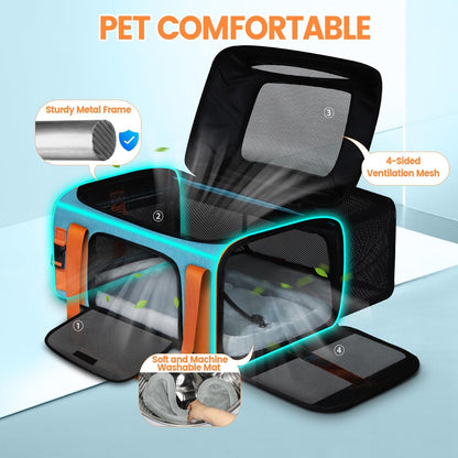 Petskd Top and Side Expandable Pet Carrier 19x13x9 Inches Southwest Allegiant Airlines Approved