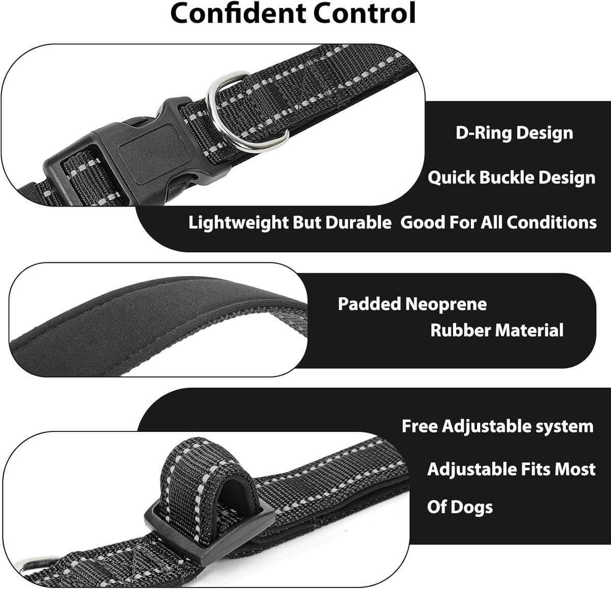 Reflective Dog Collar Padded with Soft Neoprene Breathable Quick Release Basic Dog Collars for