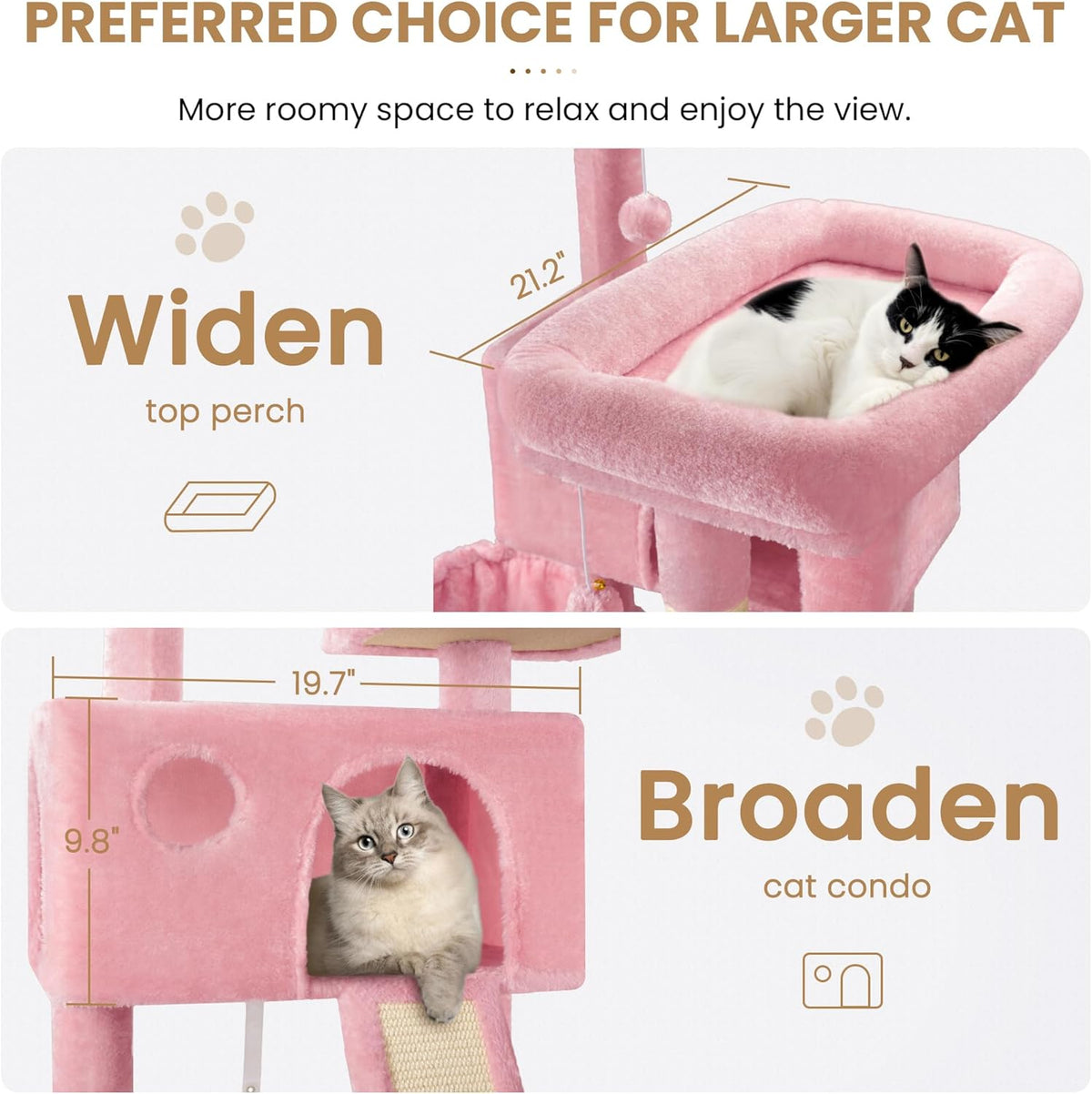 SHA CERLIN 65in Larger Cat Tree Tower Condo for Indoor Kitties/Multi-Level Furniture Activity