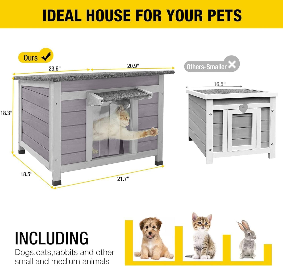 Aivituvin Cat House Waterproof Feral Kitty Shelter Outdoor Indoor Rabbit Hutch for