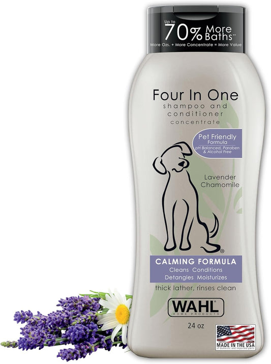 Wahl USA 4-in-1 Calming Dog Shampoo with Lavender Chamomile Scent – Cleans, Conditions, Detangles