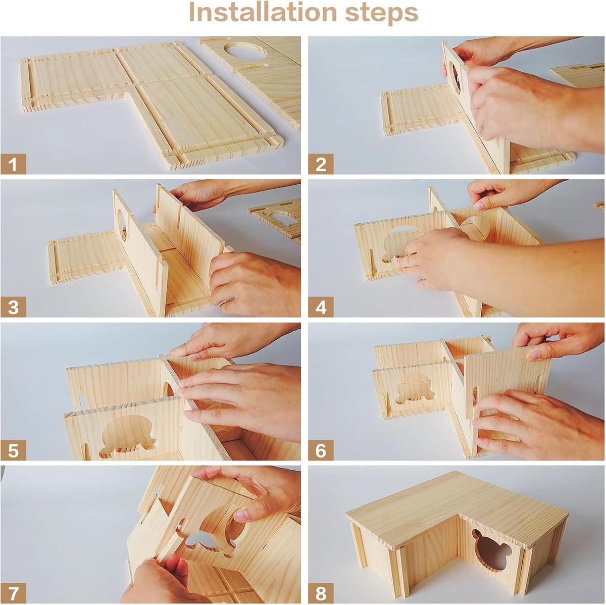 Wooden Hamster Platform and Dwarf Hamster House,Cute Syrian Hamster Tiny House Hideout,Large