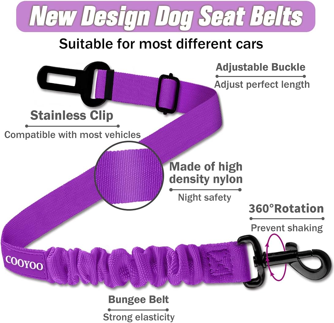 COOYOO Dog Seat Belt,3 Piece Set Retractable Dog Car Harness Adjustable for Vehicle Nylon Pet