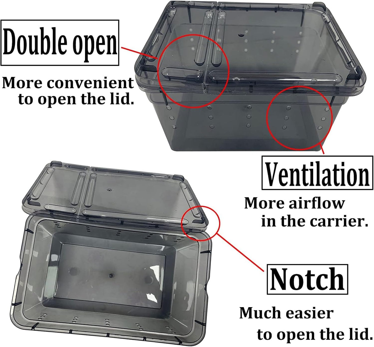 PINVNBY Reptile Enclosure Terrarium 2-Pack - 12.6"x8.7"x5.9" Multi-Purpose Transparent Plastic