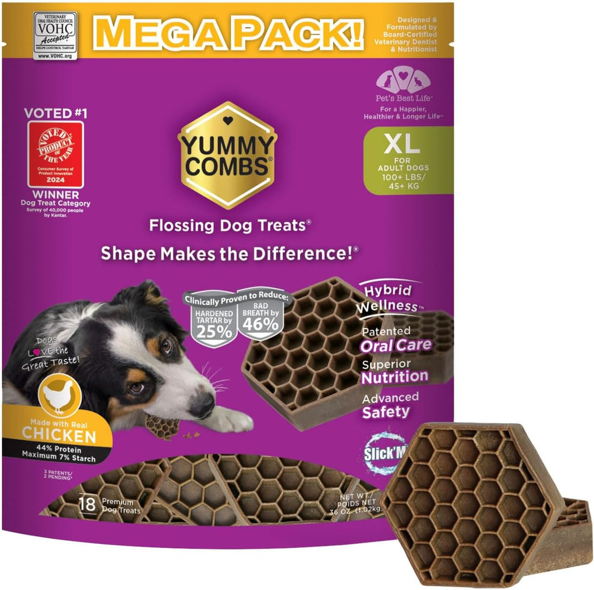Dog Dental Treats – Vet VOHC Approved – Delicious Chicken Protein – Removes Tartar with Cleaning