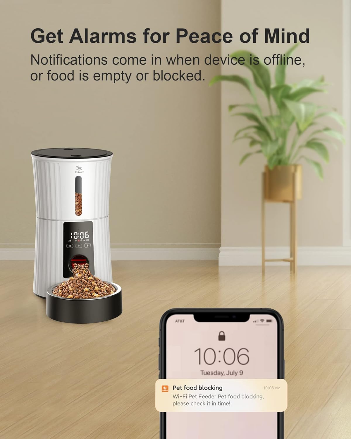 Petory Automatic Cat Feeders Wi-Fi - 4L Dry Food Dispenser for Cats and Dogs 10 Meals per Day Smart