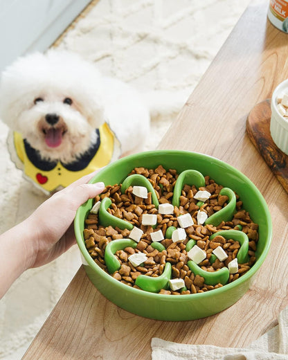 LE TAUCI Slow Feeder Dog Bowls Ceramic, 1.5 Cups Dog Food Bowl, Puppy Slow Feeder Dish for Fast