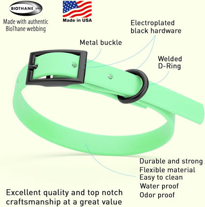 Dogline Biothane Waterproof Dog Collar Strong Coated Nylon Webbing with Black Hardware Odor- Proof