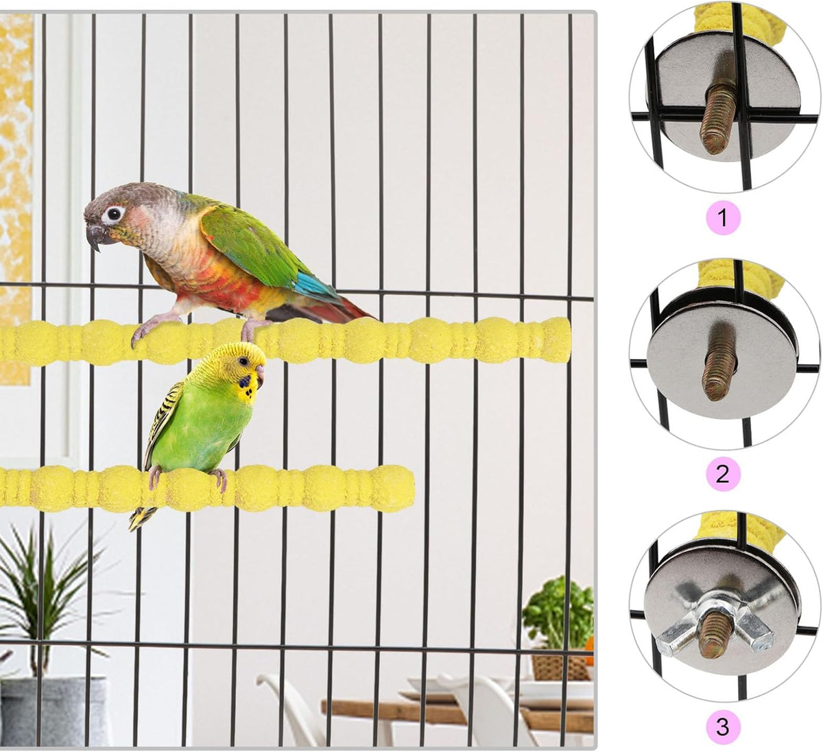 Hypeety 2PCS Wood Perch Stand Paw Grinding Stick Toy Pet Bird Cage Stand Platform for Bird Parrot