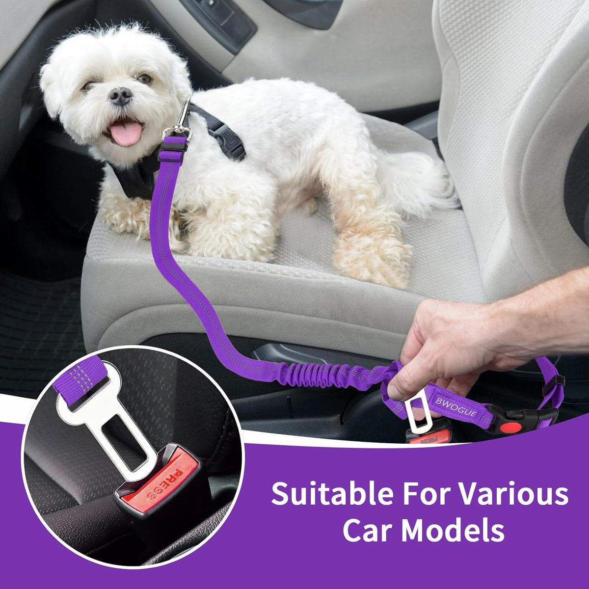 BWOGUE 2 Piece Dog Seat Belt for Car with Elastic Bungee Buffer Safety Seatbelt Car Headrest