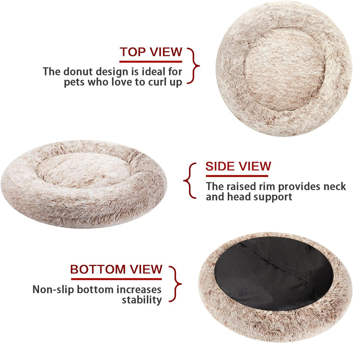 Bedfolks Calming Donut Dog Bed, 36 Inches Round Fluffy for Large Dogs, Anti-Anxiety Plush, Machine