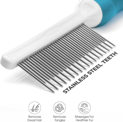 Poodle Grooming Comb - Metal Dematting Comb with Long & Short Stainless Steel Teeth for Removing
