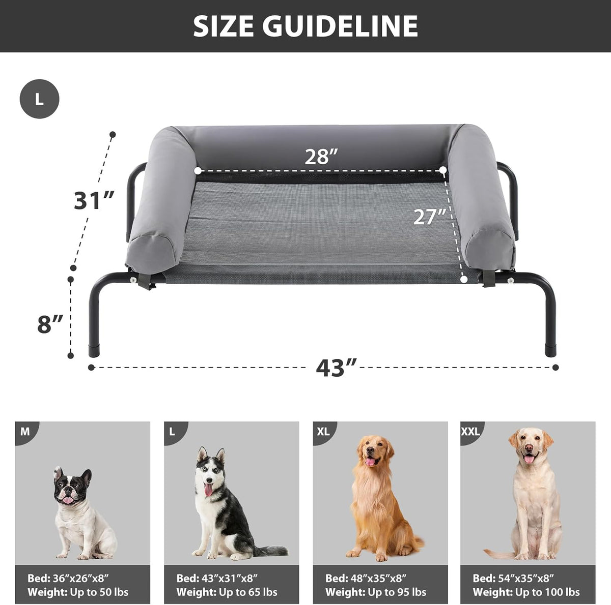 RRPETHOME Large Elevated Cooling Dog Bed, Raised Dog Cot Beds for Large Dogs, Elevated Outdoor Pet