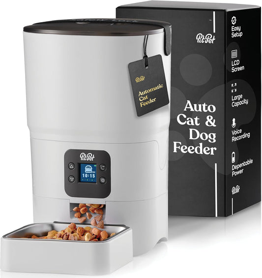 Smart Automatic Cat Feeder - 6-L Reliable Automatic Cat Food Dispenser with Display LCD Screen for