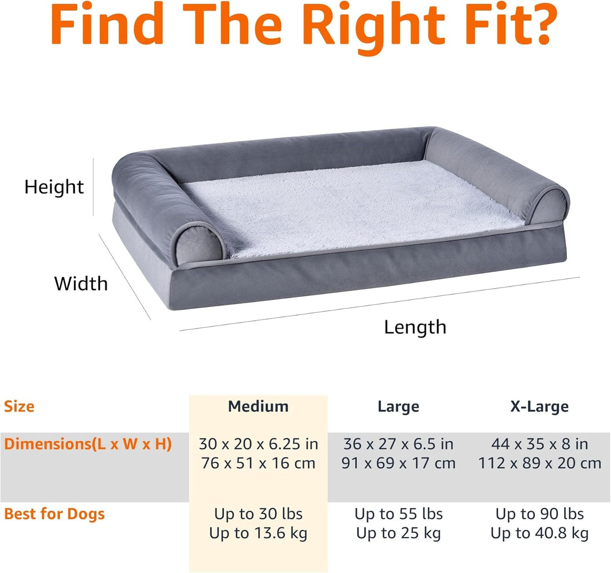 Amazon Basics Living Room Couch Dog Bed with Premium Foam, Pressure-Relief Support for Dogs up to