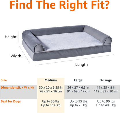 Amazon Basics Living Room Couch Dog Bed with Premium Foam, Pressure-Relief Support for Dogs up to
