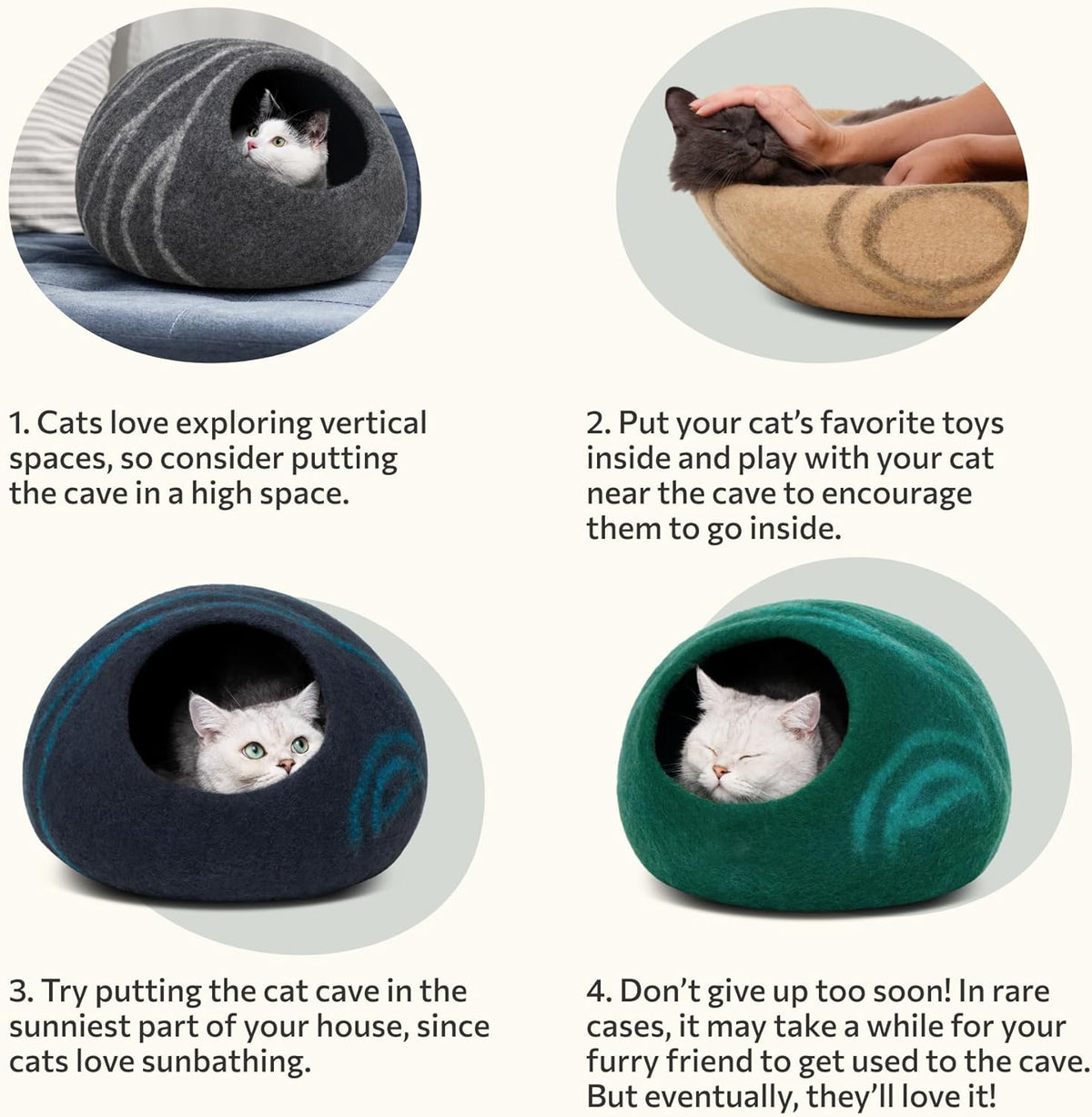 MEOWFIA Cat Cave – Premium Felt Cat Bed for Indoor Cats, Handmade 100% Merino Wool (Gold Rose