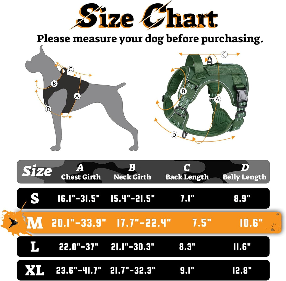 rabbitgoo Dog Harness Medium Sized No Pull, Tactical Service Pet Vest with Molle and Control