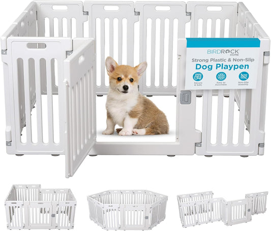 BIRDROCK HOME Pet Playpen with Door | 12 Panel | Strong Plastic | Puppy Safety Fence Pen Playpen |