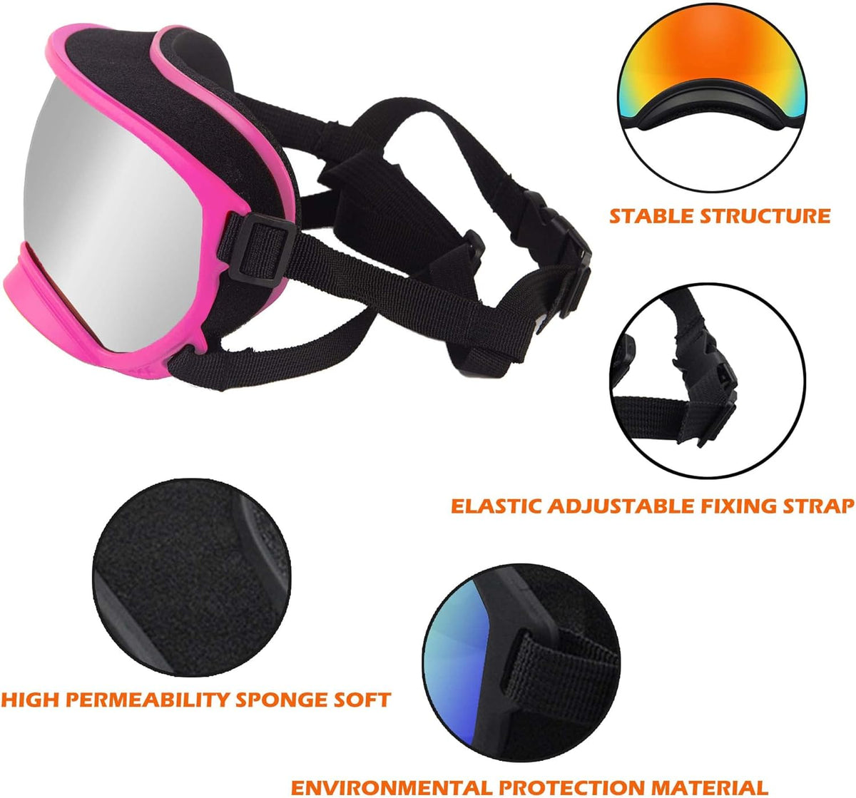 Large Dog Sunglasses with Adjustable Strap UV Protection, Winproof Puppy Sunglasses, Suitable for