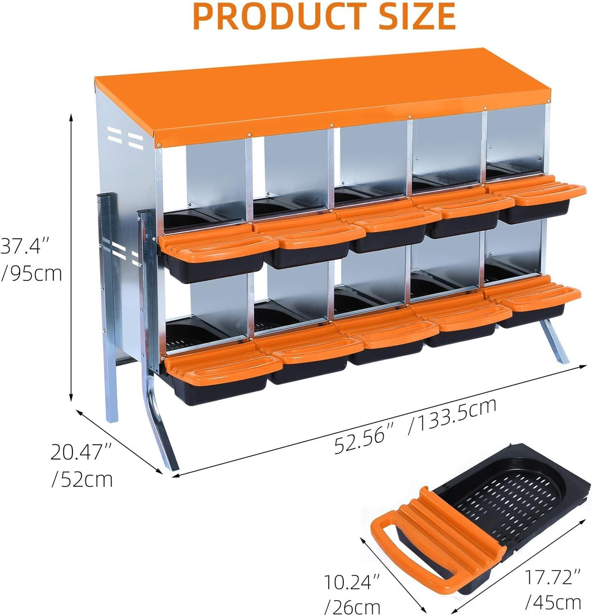 Chicken Nesting Boxes, 10 Hole Metal Chicken Laying Box with with Removable Trays and Roll Out Egg