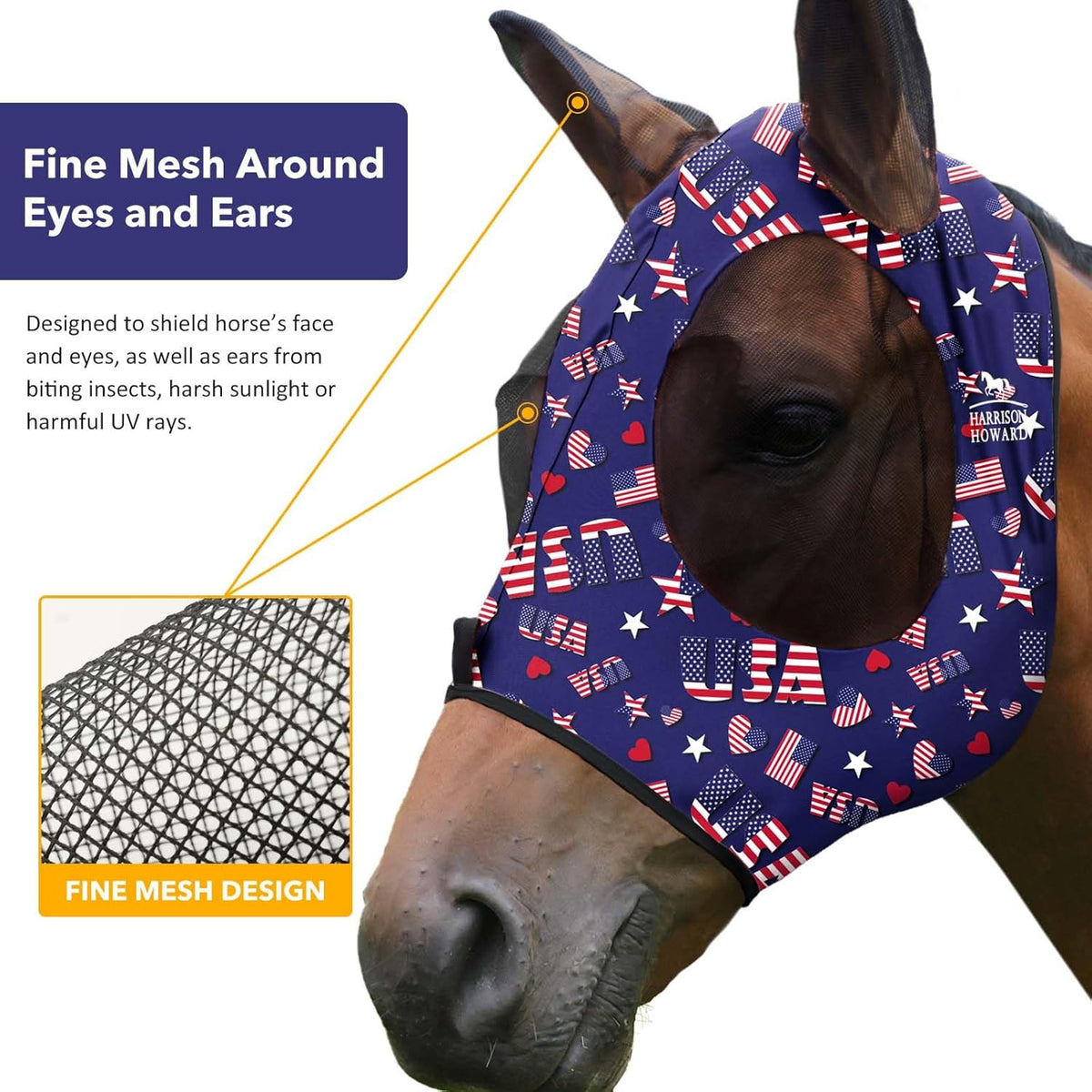 Harrison Howard Super Comfort Stretchy Fly Mask Large Eye Space with UV Protection Soft on Skin
