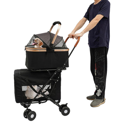 Foldable Pet Stroller for Small & Medium Dogs, Double Dog & Cat Stroller with 3-in-1 Travel System