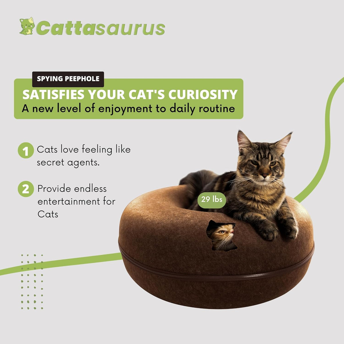 Cattasaurus Peekaboo Cat Cave for Multiple & Large Cats Up to 30-45 Lbs, Scratch Detachable &