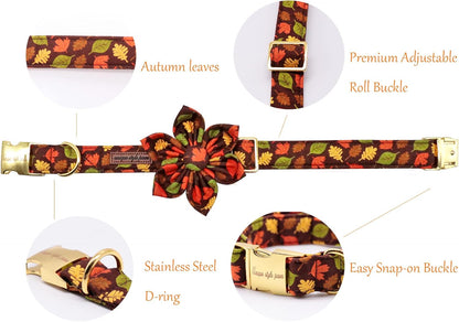 Unique style paws Fall Dog Collar with Bow, Puppy Collar Pet Gift Adjustable Dog Collar Soft and