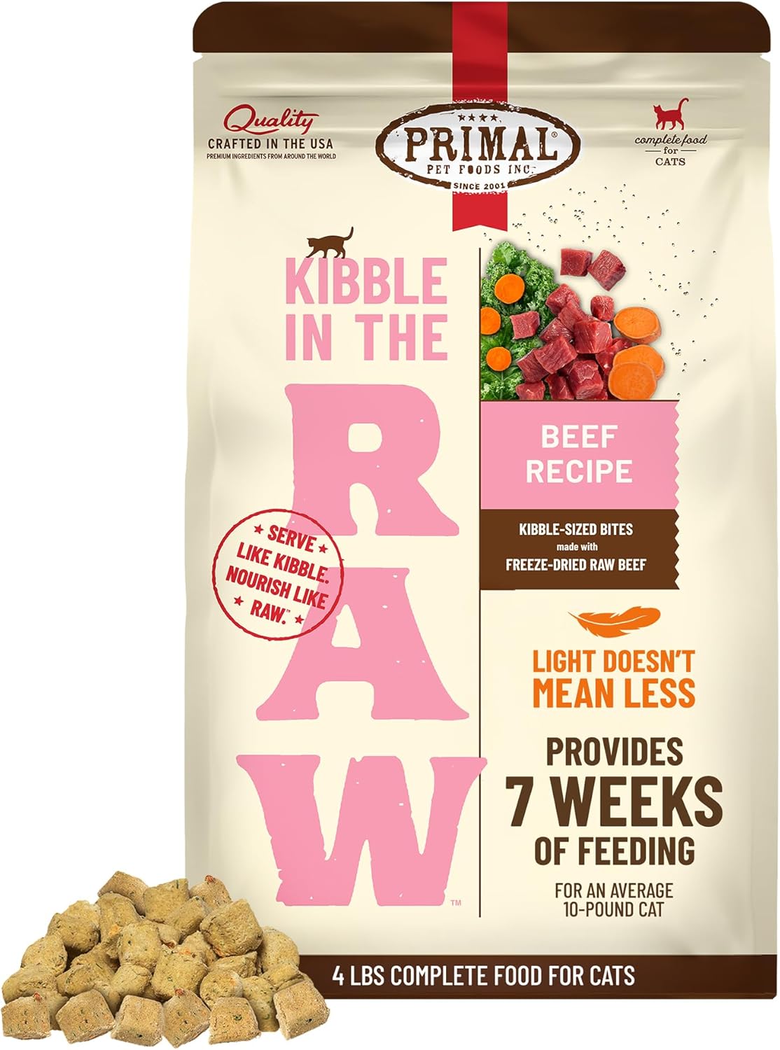 Primal Kibble in The Raw, Freeze Dried Cat Food, Beef, Scoop & Serve, Made with Raw Protein, Whole