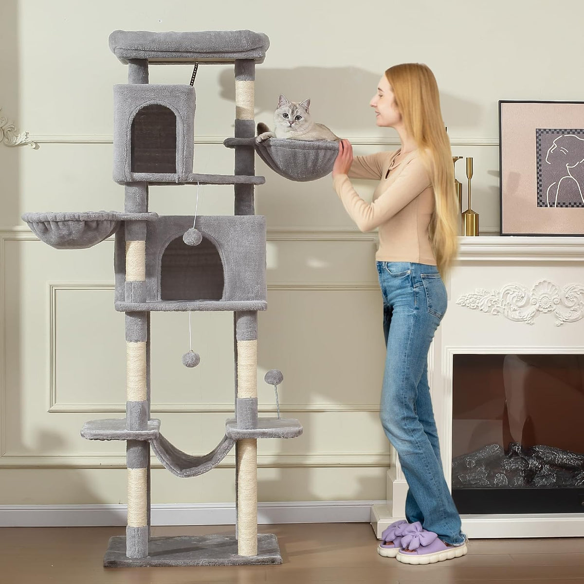 70-Inch Cat Tree,Large Cat Tree Tower with Hammock, Scratching Post, Condo and Multi-Level Cat