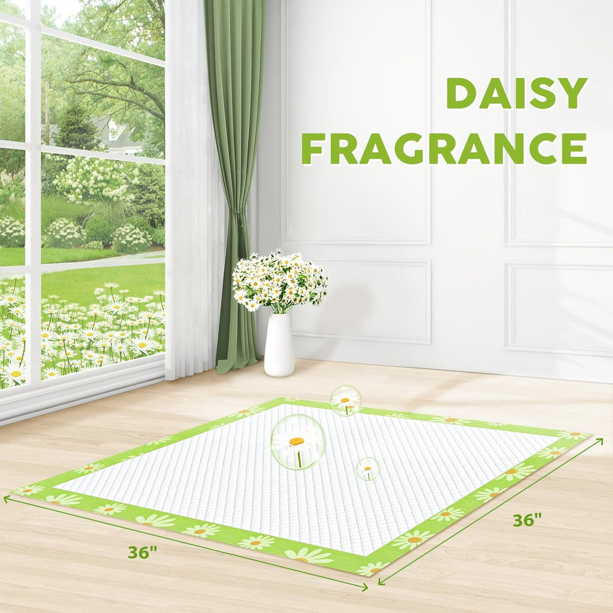CROCI Dog Pads Extra Large 36x36in Daisy Pattern, Puppy Pads with Adhesive Tabs Super Absorbent Up