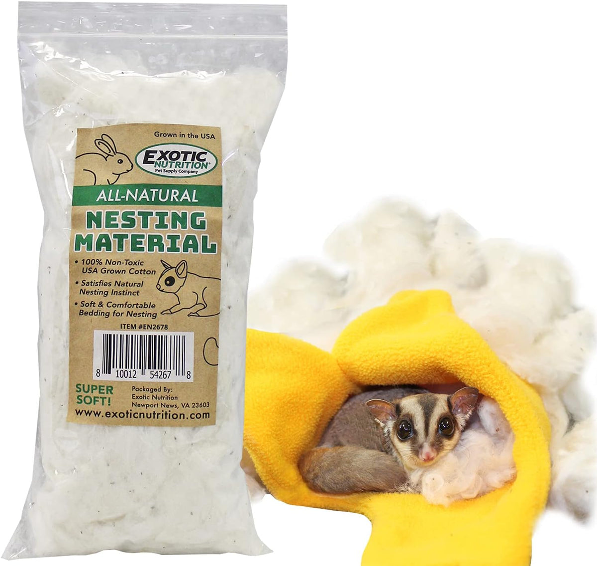 All-Natural Nesting Material (1.5 oz.) - 100% Cotton Eco-Friendly Animal Bedding - For Sugar