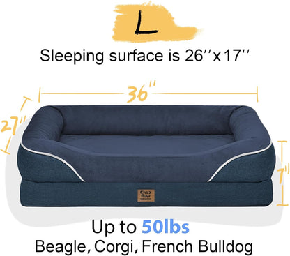 Orthopedic Washable Large Dog Bed - Egg Foam Dog Beds for Large and Medium Dogs Big Pet Beds with