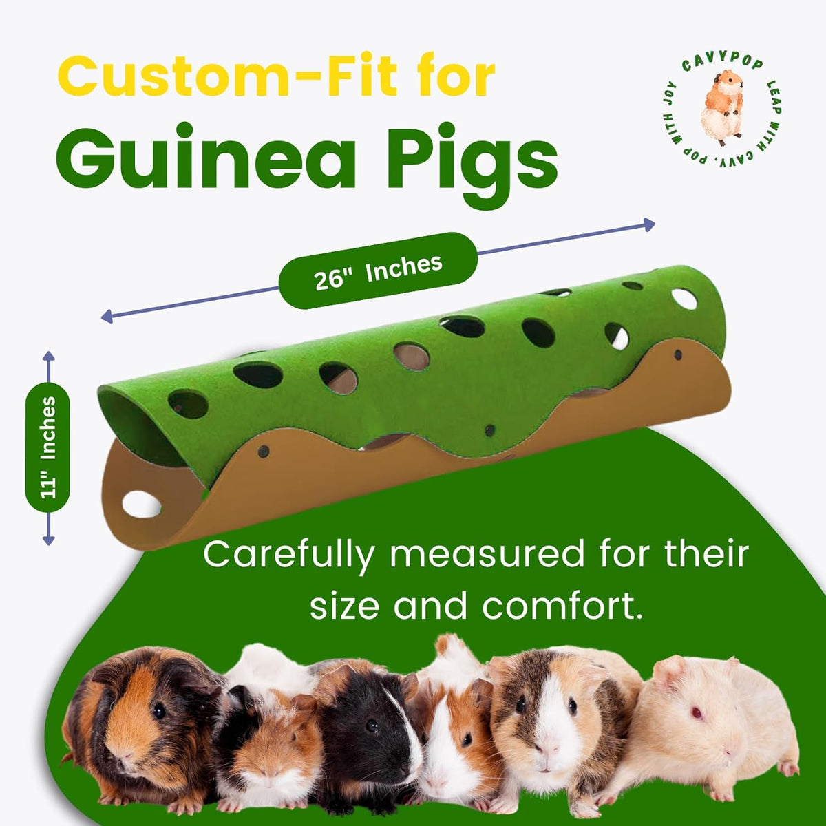 Guinea Pig Tunnels, Foldable Fleece Hideout Beds with Cheese-Hole Design, 2 Pack Modular Tunnel Set