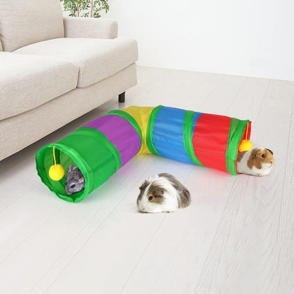 Rypet Guinea Pig Tunnels and Tubes Collapsible 2 Way and L-Type Tunnel with Interactive Ball Small