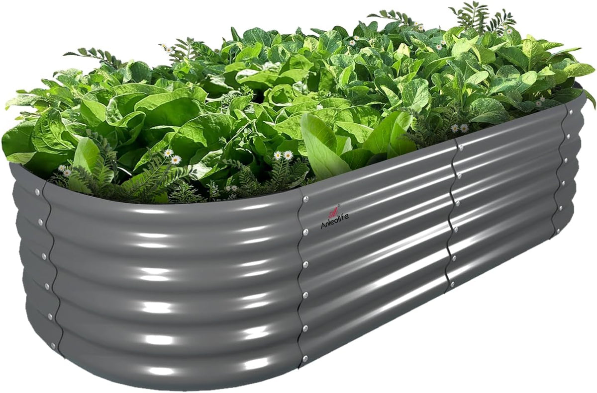 A ANLEOLIFE 6X2X1.5 ft Galvanized Raised Garden Beds Outdoor, Oval Round Metal Planter Box for