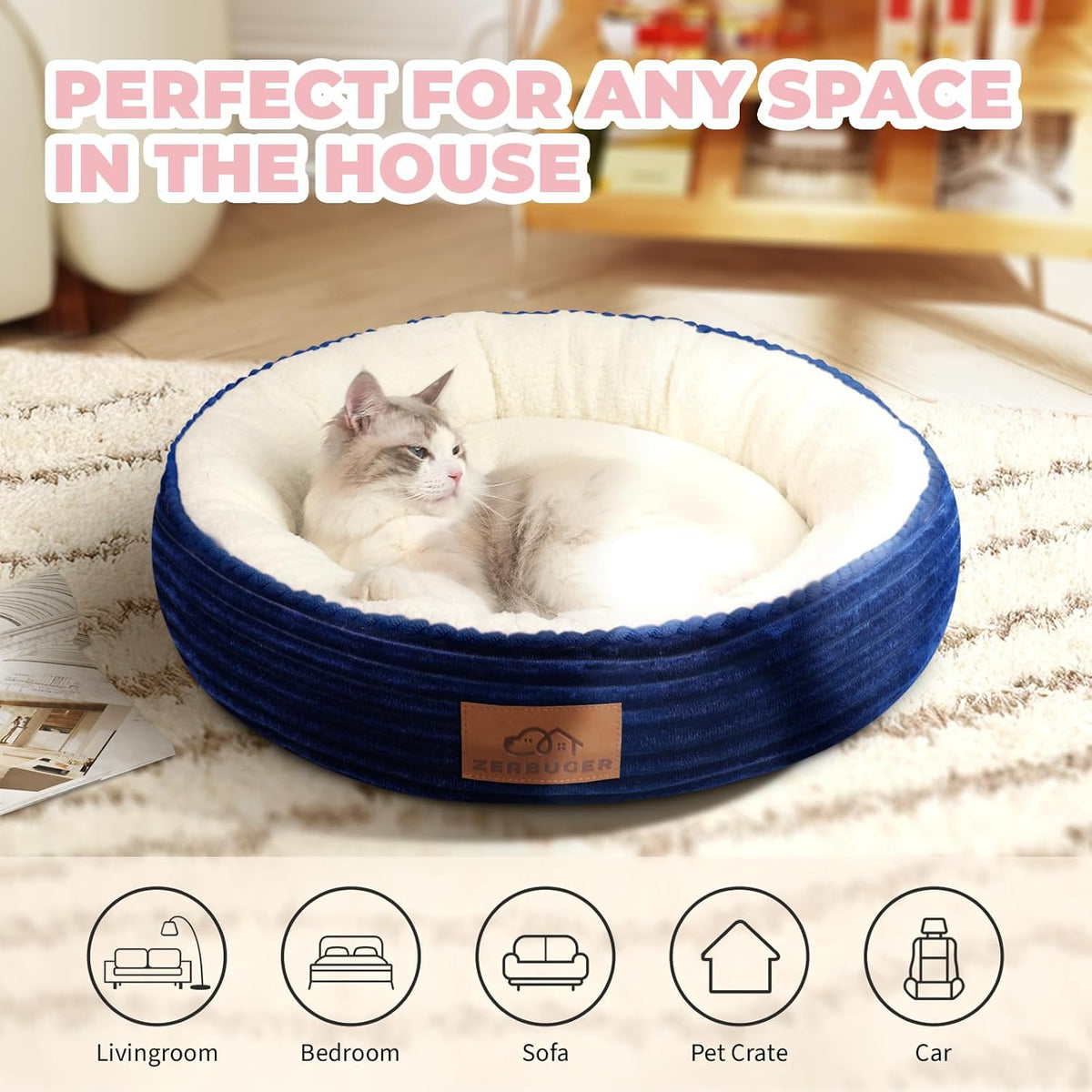 23in Round Cat Dog Bed for Large Medium Small Dogs Cats, Machine Washable Sleeping Sofa, Non-Slip