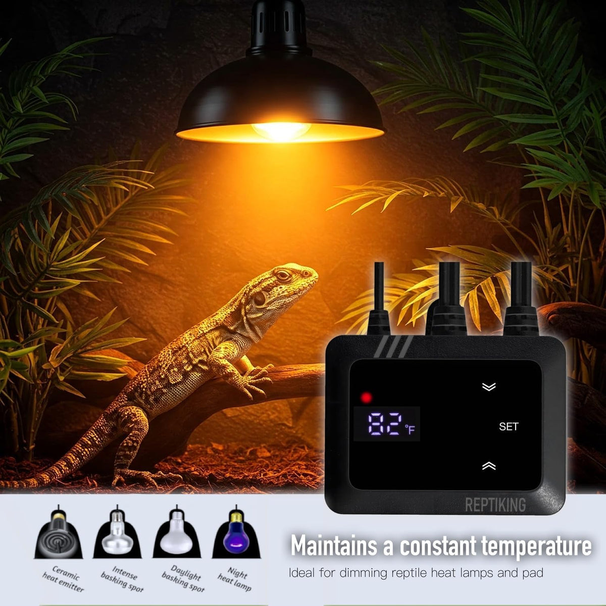 Reptile Dimming Thermostat, Heat Lamp Temperature Controller, Reptile Terrarium PID Digital