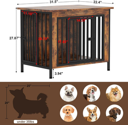 EasyCom 31.5" Small Dog Crate Furniture, Chew-Resistant Dog Crates for Small and Medium Dogs, Dog