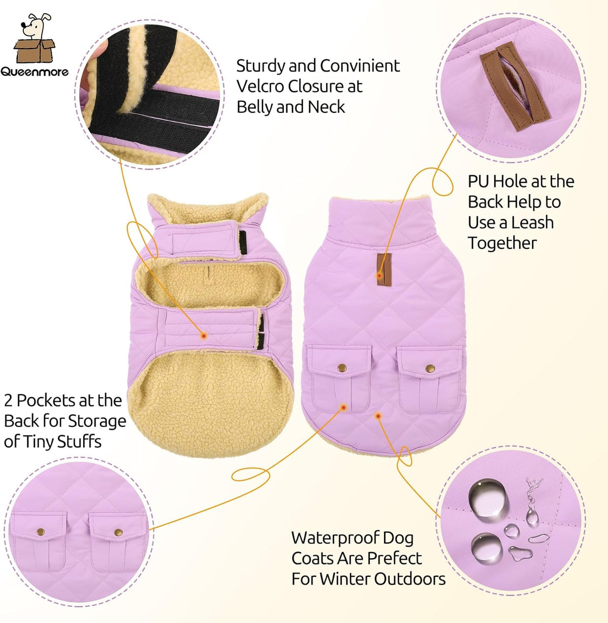 Queenmore Warm Dog Coat, Cold Weather Puffer Dog Coat Vest, Quilting Winter Pet Jacket Ultra Thick