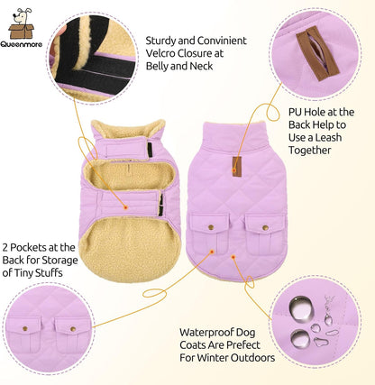 Queenmore Warm Dog Coat, Cold Weather Puffer Dog Coat Vest, Quilting Winter Pet Jacket Ultra Thick