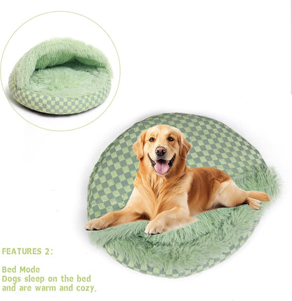 Cat Bed Hooded Plush Nest with Self-Warming Cozy Cave, Calming Anti-Anxiety Pet Bed for Indoor Cats