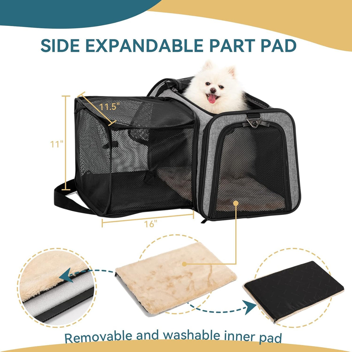 Petsfit Expandable Pet Carrier for Cat Or Puppy Up to 18 Pounds, Square Extension Add More Space