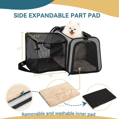 Petsfit Expandable Pet Carrier for Cat Or Puppy Up to 18 Pounds, Square Extension Add More Space