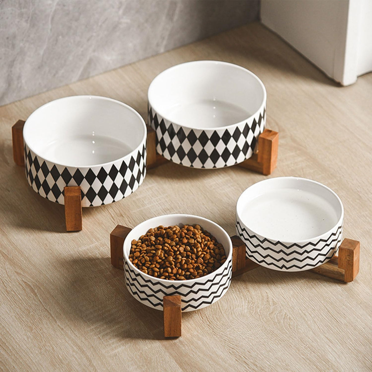 Petygooing Ceramic Dog Cat Bowl Set with Stand, Pet Food and Water Dishes,Small Dog Bowls Anti-Slip
