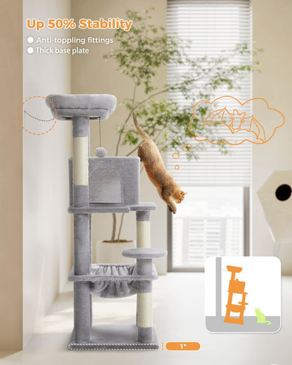 Cat Tree for Indoor Cats, 45.7" Multi-Level Cat Tower with Large Metal Frame Hammock, Cat Condo